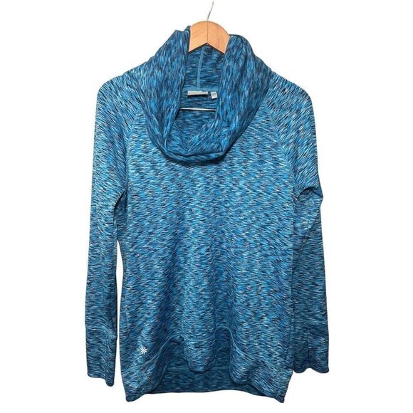 Athleta Tranquility Spaced Dye Pullover Womens Sz Med Cowl‎ Neck Thumbholes Blue - Picture 1 of 6